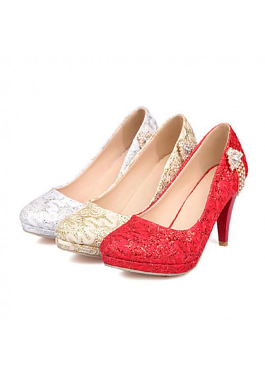 Women's Shoes Glitter Stiletto Heel Heels/Round Toe Heels Dress Red/Silver/Gold