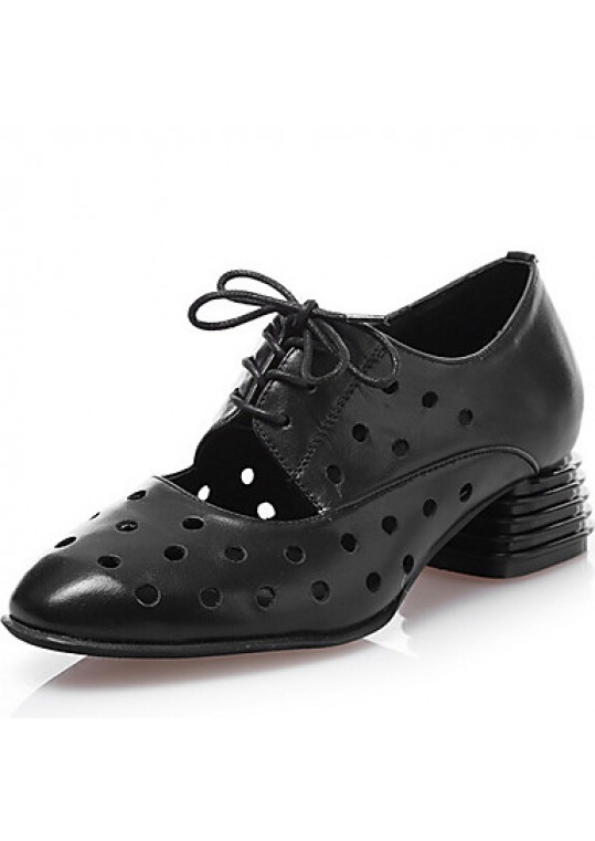 Women's Shoes Low Heel Leather Round Toe Oxfords Outdoor &Dress &Casual Black/Pink/White