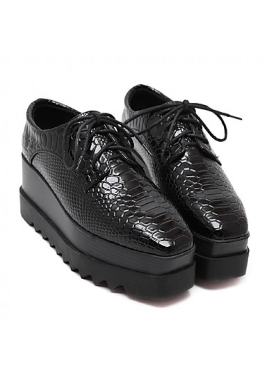 Women's Shoes Four Season Platform Creepers Lace-up Square Toe Black Shoes