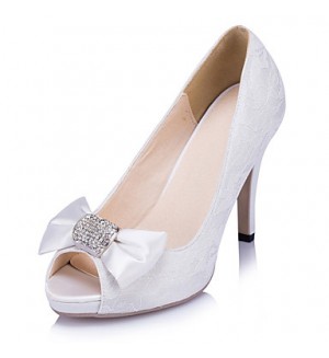 Women's Heels Spring / Summer / Fall / Winter Heels / Peep Toe Lace Wedding / Dress / Party & Evening Stiletto Heel Rhinestone / Bowknot