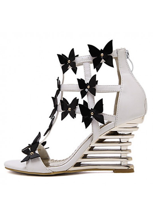 Women's Shoes Leatherette Wedge HeelOpen Toe Sandals Dress Black / White