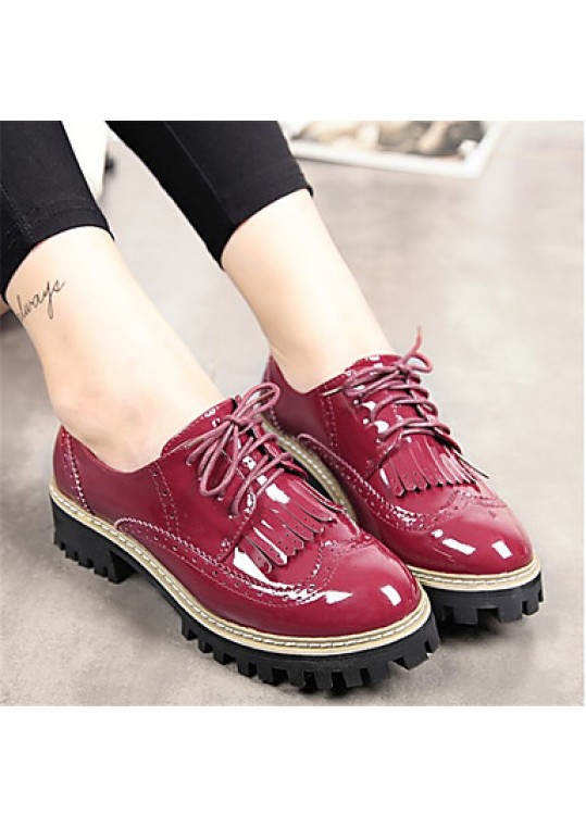 Women's Oxfords Spring / Fall / Winter Comfort Patent Leather Casual Chunky Heel Lace-up Black / Burgundy Others