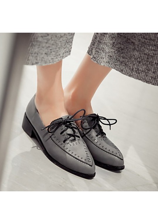 Women's Shoes Winter Heels / Pointed Toe Oxfords Dress Low Heel Lace-up Black / Brown / Gray / Beige Others