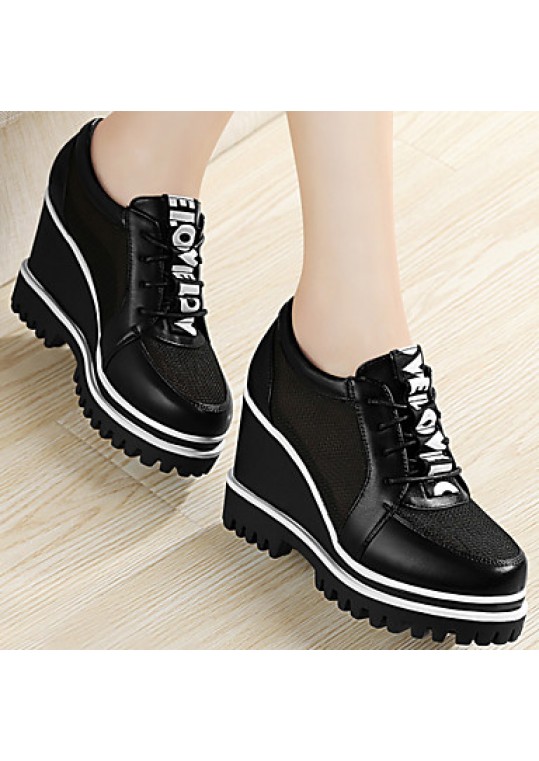 Women's Shoes Tulle Platform Wedges / Creepers Heels Office & Career / Party & Evening / Dress/Casual Black/White