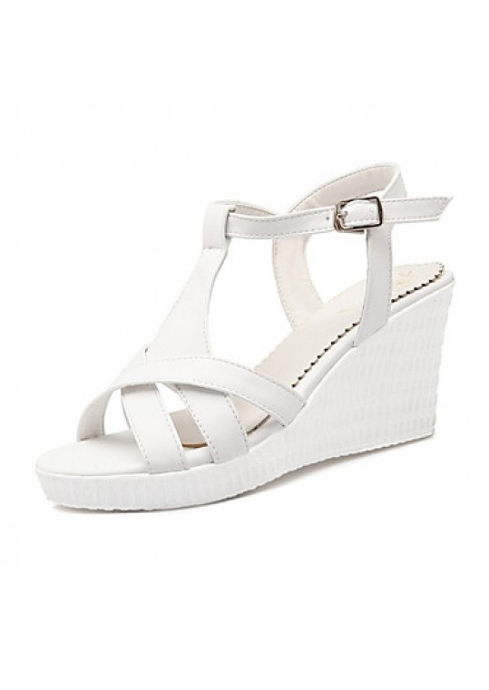 Women's Shoes Leatherette Wedge Heel Wedges Sandals Wedding / Party & Evening / Dress / Casual White / Silver