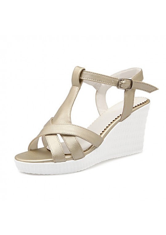 Women's Shoes Leatherette Wedge Heel Wedges Sandals Wedding / Party & Evening / Dress / Casual White / Silver