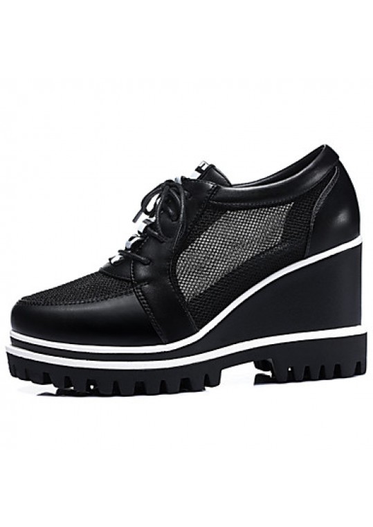 Women's Shoes Tulle Platform Wedges / Creepers Heels Office & Career / Party & Evening / Dress/Casual Black/White