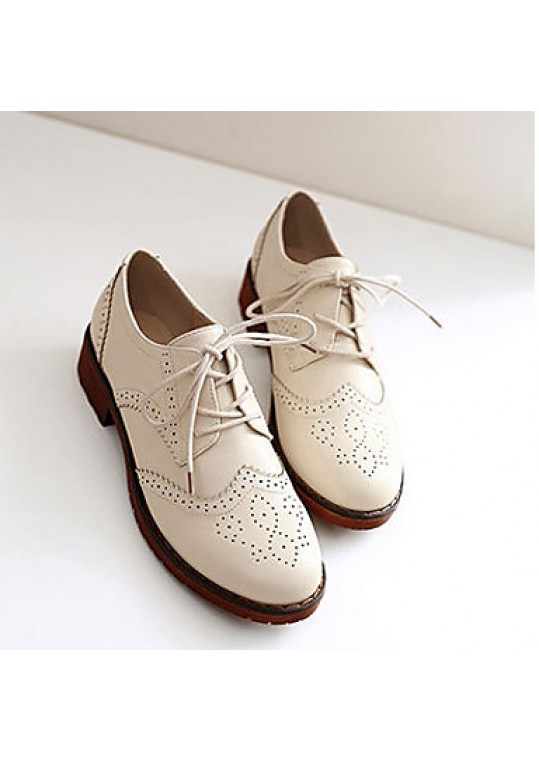 Women's Oxfords Fall Comfort Leather Casual Platform Lace-up Black / Brown / Beige Others