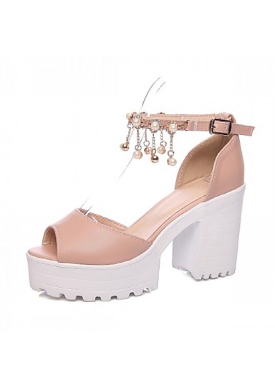 Women's Shoes Leatherette Chunky Heel Peep Toe Sandals Wedding / Office & Career / Party & Evening Blue / Pink / White