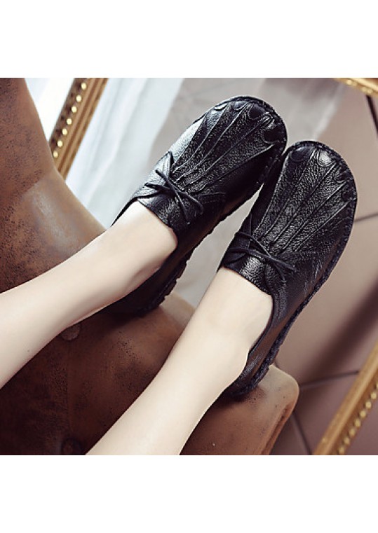 Women's Oxfords Spring / Summer / Fall / Winter Comfort Pigskin Casual Flat Heel Ruffles Black /