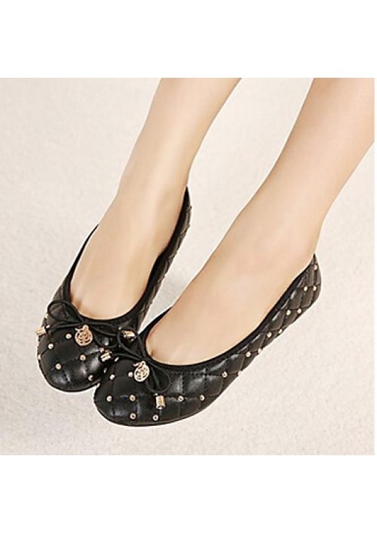 Women's Spring / Summer / Fall Round Toe Leatherette Casual / Dress Flat Heel Bowknot / Rivet Black / Blue / Beige