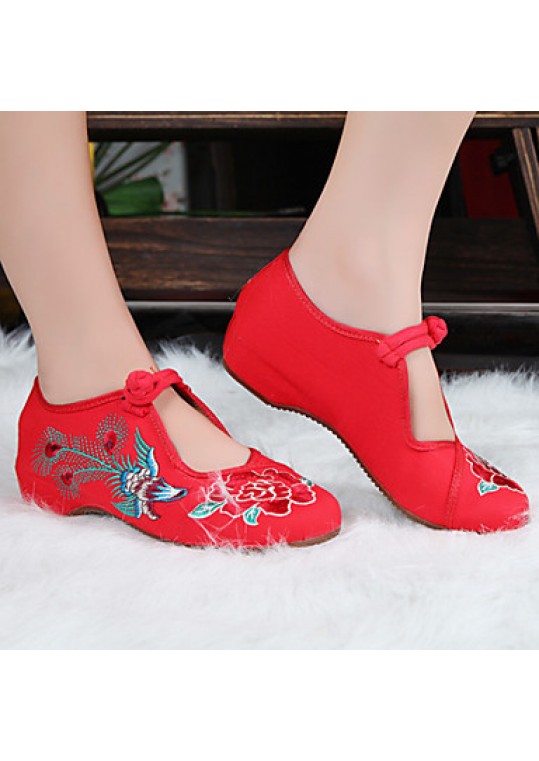 Women's Shoes Canvas Spring Summer Fall Mary Jane Comfort Flats Casual Flat Heel Buckle Flower Black Red Walking