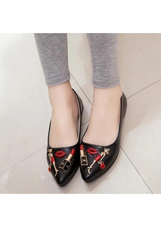 Women's Shoes Patent Leather Flat Heel Pointed Toe Flats Casual Black/White