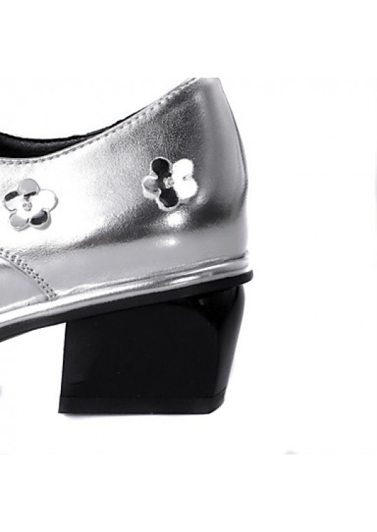 Women's Fall Square Toe PU Office & Career / Dress / Casual Chunky Heel Flower Silver / Gold