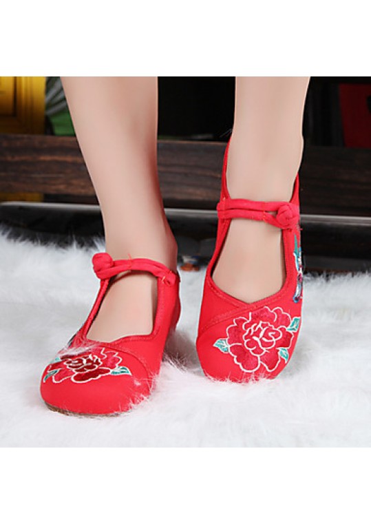 Women's Shoes Canvas Spring Summer Fall Mary Jane Comfort Flats Casual Flat Heel Buckle Flower Black Red Walking