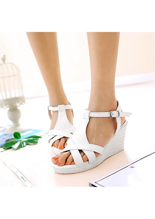 Women's Shoes Leatherette Wedge Heel Wedges Sandals Wedding / Party & Evening / Dress / Casual White / Silver