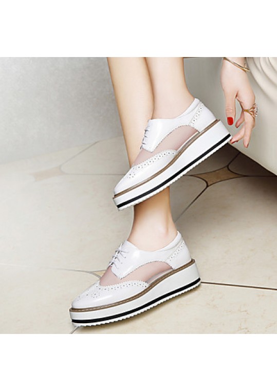 Women's Shoes Patent Leather Wedge Heel Creepers Flats Office & Career/Party & Evening/Athletic/Dress/Casual Black/White