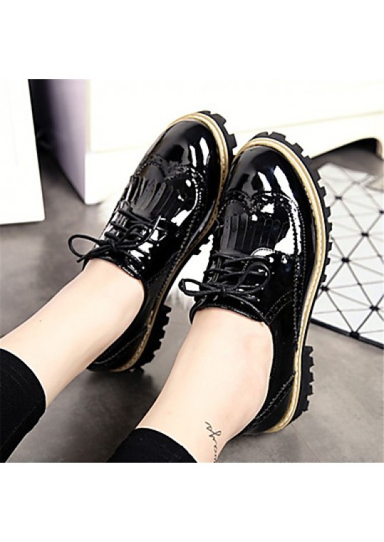 Women's Oxfords Spring / Fall / Winter Comfort Patent Leather Casual Chunky Heel Lace-up Black / Burgundy Others