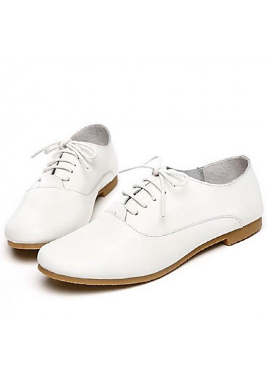 Women's Shoes Nappa Leather Spring/Summer/Fall/Winter Moccasin Oxfords Athletic/Dress/Casual Flat Heel Lace-up White