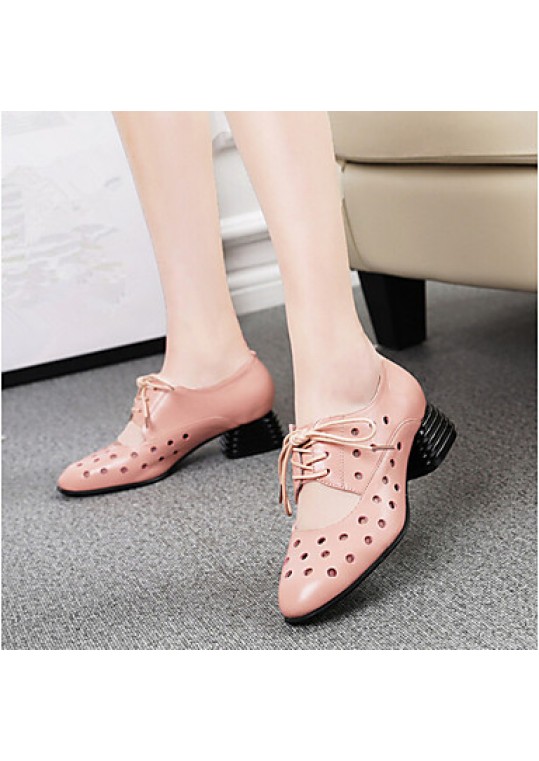 Women's Shoes Low Heel Leather Round Toe Oxfords Outdoor &Dress &Casual Black/Pink/White