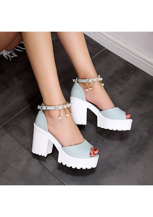 Women's Shoes Leatherette Chunky Heel Peep Toe Sandals Wedding / Office & Career / Party & Evening Blue / Pink / White