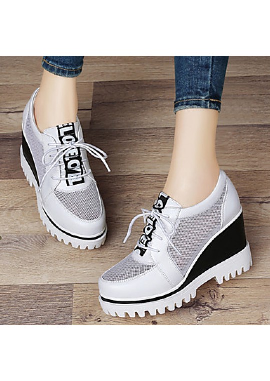 Women's Shoes Tulle Platform Wedges / Creepers Heels Office & Career / Party & Evening / Dress/Casual Black/White