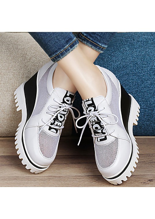 Women's Shoes Tulle Platform Wedges / Creepers Heels Office & Career / Party & Evening / Dress/Casual Black/White