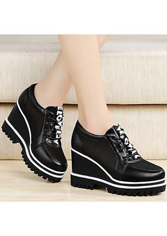 Women's Shoes Tulle Platform Wedges / Creepers Heels Office & Career / Party & Evening / Dress/Casual Black/White