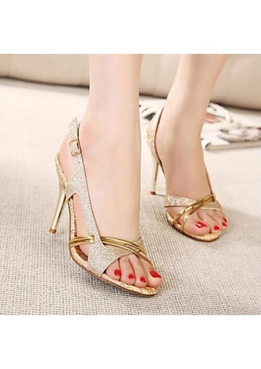 Women's Spring / Summer / Fall / Winter Heels / Pointed Toe / Open Toe Leather Dress / Party & Evening Stiletto Heel Buckle Gold