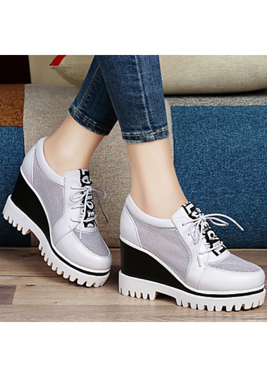 Women's Shoes Tulle Platform Wedges / Creepers Heels Office & Career / Party & Evening / Dress/Casual Black/White