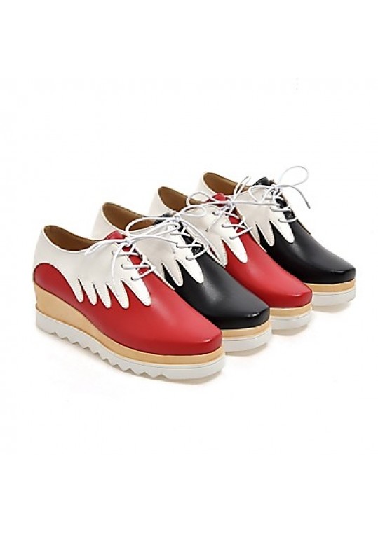 Women's Shoes Platform Comfort / Round Toe Oxfords Wedding / Outdoor / Dress / Casual Black / Red