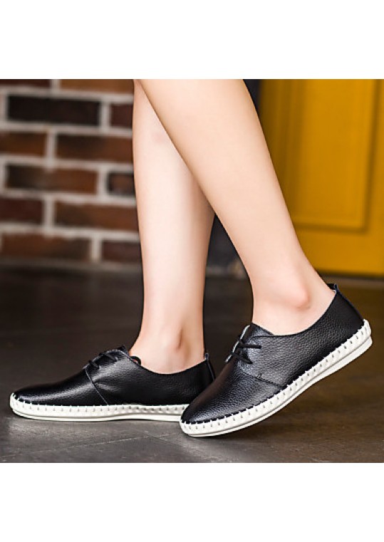 Women's Shoes Nappa Leather Spring / Summer / Fall / Winter Comfort Flats Athletic / Casual Black / Brown / White